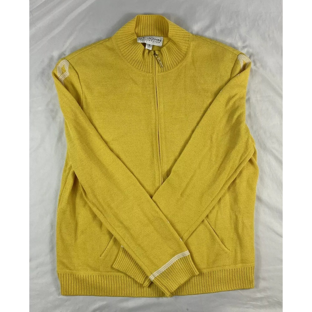 ST JOHN Collection Yellow White Patterned Full Zip Womens Jacket Small - Picture 5 of 9